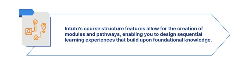 Intutos course structure features allow for the creation of modules and pathways, enabling you to design sequential learning experiences that build upon foundational knowledge.